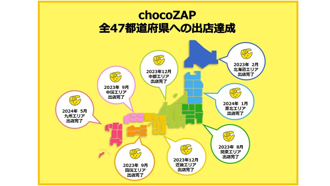 chocoZAP」ブランドスタートから1年10カ月で 『全国47都道府県への出店